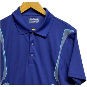 Grand Slam X Mens Blue Striped Short Sleeve Collared Golf Polo Shirt Size Large